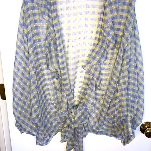 Free People Picnic Plaid, Tie front, Blue and Yellow Kimono, One Size - Picture 5 of 10